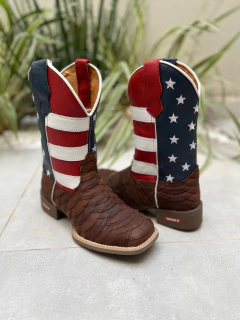 BOTA TEXANA BORDADO ESTADOS UNIDOS COURO ESCAMADO MARROM