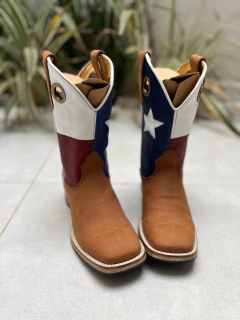 BOTA TEXANA BORDADO BANDEIRA TEXAS COURO MARROM CLARO SOLADO COURO - comprar online