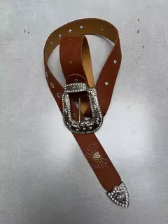 COMBO TEXANA LASER RAMOS E CORAÇÃO GLITTER DOURADO COURO HORSE TELHA + CINTO BORDADO CORAÇÃO na internet