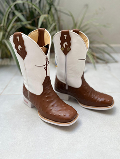 BOTA TEXANA BORDADO FÉ E NOSSA SENHORA COURO BRANCO E ESTILIZADO EM AVESTRUZ COM ZÍPER na internet
