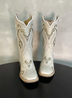 BOTA TEXANA LASER TRIBAL GLITTER DOURADO COM STRASS COURO OFF WHITE - comprar online