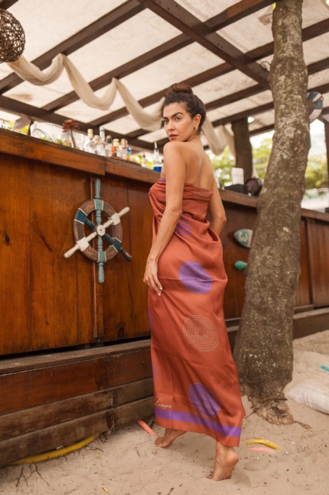 Lenço Pareô Círculos Marrom E Lavanda