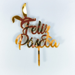 Topos Feliz Páscoa em Acrilico dourado com Orelha de Coelho - comprar online