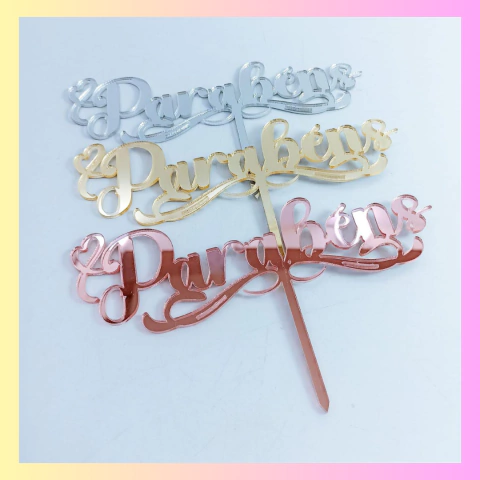 Kit com 3 topos em acrílico espelhado Parabéns C/ arabesco - comprar online