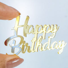 Aplique em acrílico espelhado Happy Birthday na internet