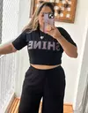 Camiseta manga curta, Cropped com Pedraria