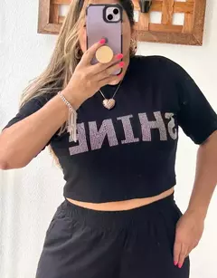 Camiseta manga curta, Cropped com Pedraria - comprar online