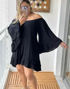 Vestido Curto, Bata, babado na manga e na barra, Vestido Hellen - comprar online