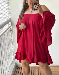 Vestido Curto, Bata, babado na manga e na barra, Vestido Hellen