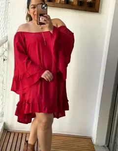 Vestido Curto, Bata, babado na manga e na barra, Vestido Hellen - comprar online
