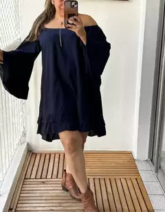 Vestido Curto, Bata, babado na manga e na barra, Vestido Hellen - loja online