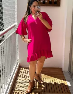 Vestido Curto , Manga curta, Babado na Barra- Vestido Ju - comprar online