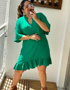 Vestido Curto , Manga curta, Babado na Barra- Vestido Ju