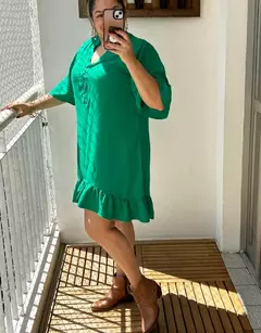 Vestido Curto , Manga curta, Babado na Barra- Vestido Ju na internet