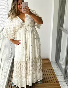 Vestido Manga Curta longo, com fios de Lurex -Vestido Amanda - comprar online