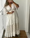 Vestido Manga Curta longo, com fios de Lurex -Vestido Amanda