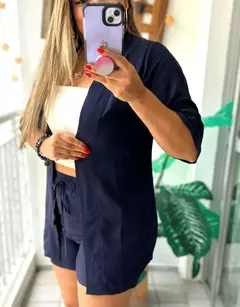 Conjunto três peças blusa cropped, Shorts e Kimono - Lunaê Store