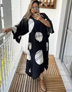 Vestido Longo, Manga curta Poá-Vestido Maya - loja online