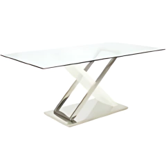 Mesa Comedor Vidrio Zeke Pata Blanca y Cromada - comprar online