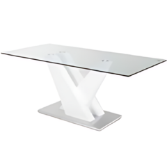 Mesa Comedor Vidrio Base Cruzada Blanca