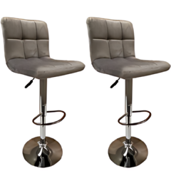 Set x2 Banqueta Pana A Cuadros Regulable Gris Claro
