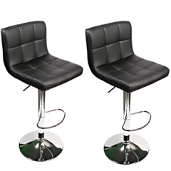Set x2 Banqueta Ecocuero A Cuadros Regulable Negra