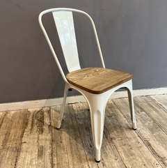 Silla Tolix Blanca Asiento de Madera - comprar online