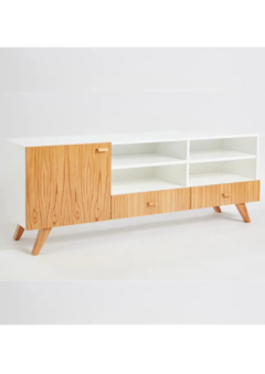 Rack Tv Bergen Puertas Cajones Estantes Natural Blanco en internet