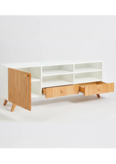 Rack Tv Bergen Puertas Cajones Estantes Natural Blanco - comprar online