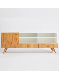Rack Tv Bergen Puertas Cajones Estantes Natural Blanco - Muebles de diseño | Gift Collection