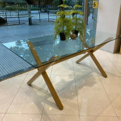 Mesa Comedor Escandinava Vidrio Pata Cruz en internet