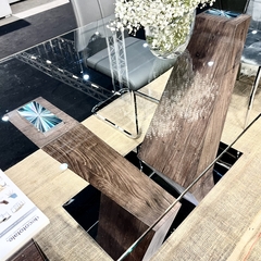 Mesa Comedor Vidrio Base V Madera Oscura - Muebles de diseño | Gift Collection