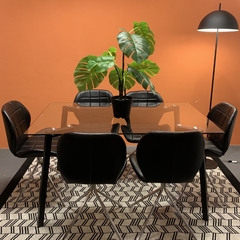 Set x4 Silla Ecocuero Ondas Negra