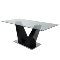 Mesa Comedor Vidrio Base V Negra