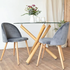 Mesa Comedor Trípode Vidrio Pata Símil Madera 90cm en internet