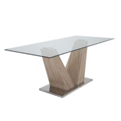 Mesa Comedor Vidrio Base V Madera