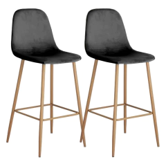 Set x2 Banqueta Pompeya Pana Gris Oscuro Base Natural