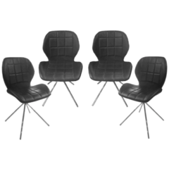 Set x4 Silla Ecocuero Ondas Negra