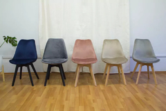 Silla Tulip Tapizada Rosa Pata Madera Recta en internet