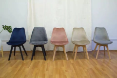 Silla Tulip Tapizada Rosa Pata Madera Recta en internet