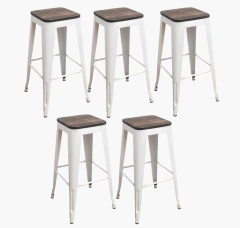 Set x5 Banqueta Tolix Blanca Sin Respaldo As.Madera