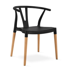 Silla Wishbone Negra Polipropileno Patas Madera