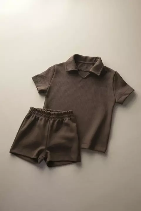 CONJUNTO OTTO MALHA TEXTURIZADA - GOLA ITALIANA - MARROM