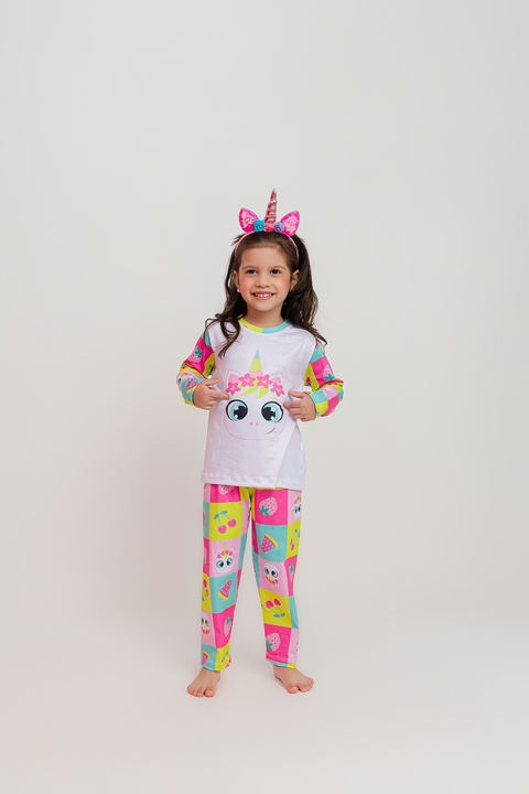 PIJAMA MANGA LONGA E CALÇA UNICORNIO FRUTA
