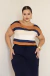 Conjunto Plus Size em Moletinho Listrado Marinho com Caramelo - Lia - loja online