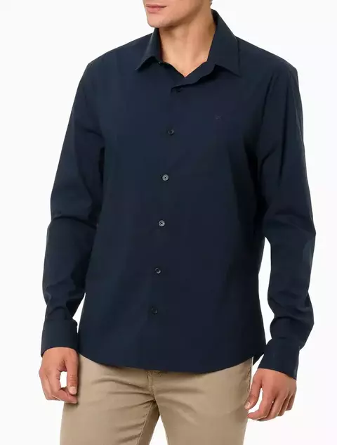 Camisa Slim ML Essential Calvin Klein Algodão Poliamid