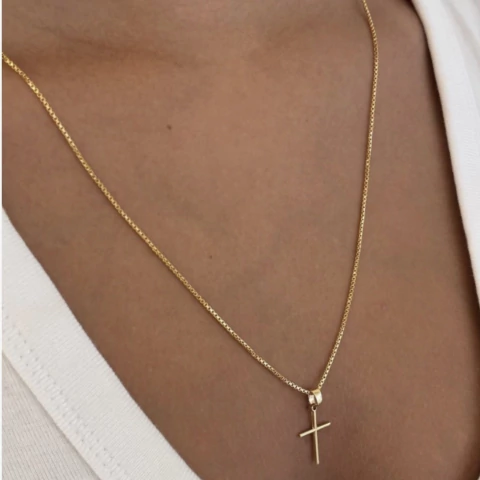 COLAR CRUZ PEQUENA FINA RÓDIO BRANCO - comprar online