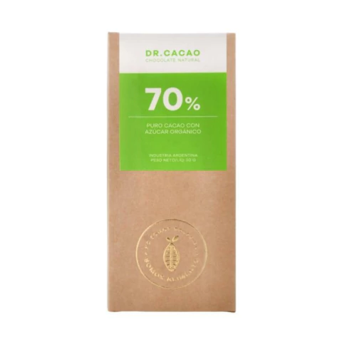 Tableta 70% puro Cacao con Azucar Organico x 50g - Dr Cacao
