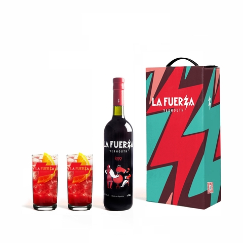 ESTUCHE LA FUERZA ROJO 1 VERMOUTH 750cc + 2 VASOS