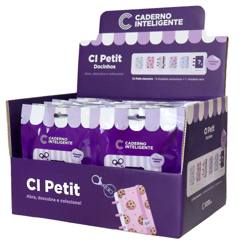 Caja display violeta con 12 bolsas sorpresa CI Petit Dulcecitos de Cuaderno Inteligente